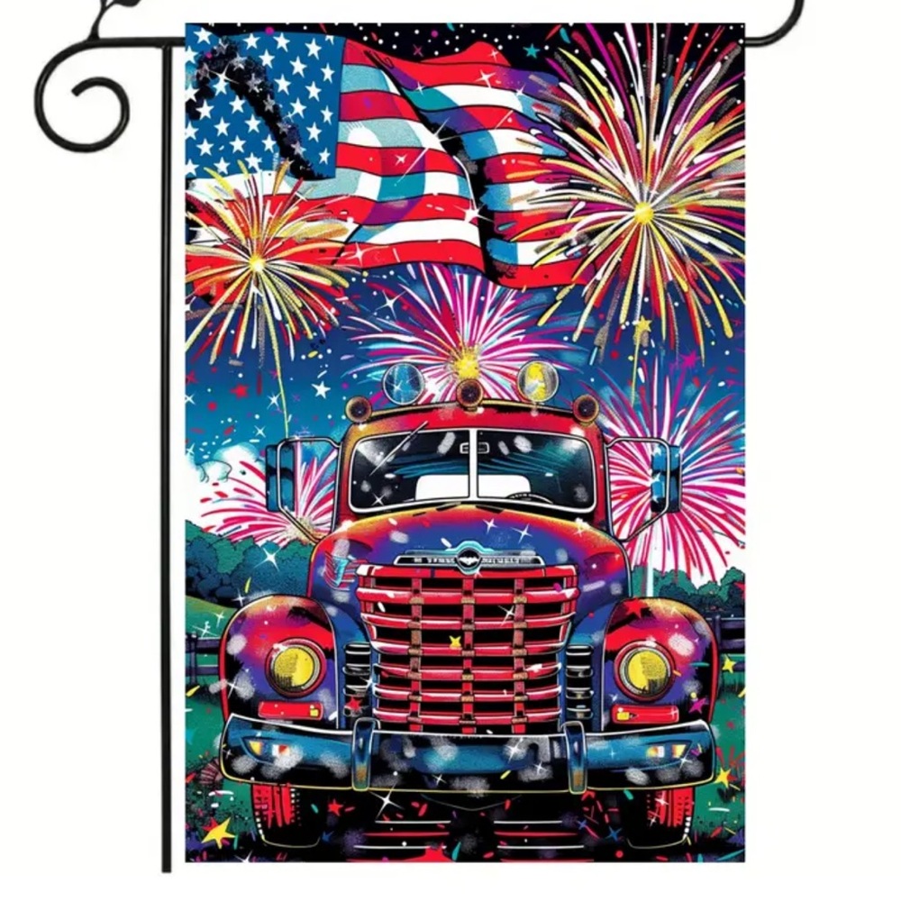 NIP Heavy Hemp Cloth Double Sided Garden Flag  1pc, 12” x 18” 4th of July Burlap